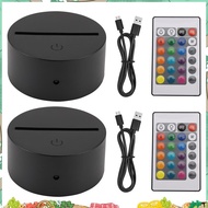2 Pack 3D Night LED Light Lamp Base + Remote Control + USB Cable, 16 Colors Light Show Display Stand