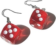 2Pcs Red Dice Earrings, Disco Dancing Earrings, Punk Funny Geometric 3D Dice Drop Dangle Earrings Pa