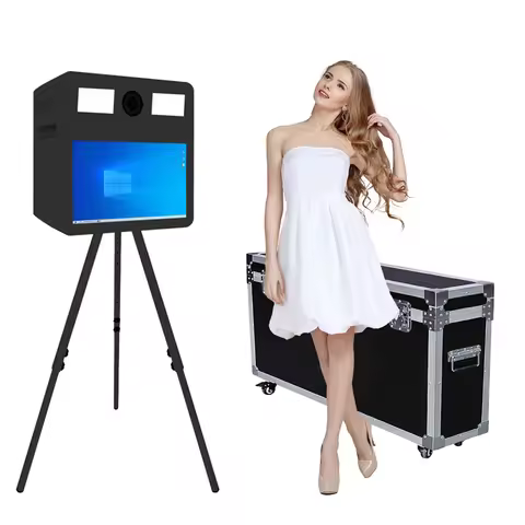 Magic Mirror Photo Booth Machine with 21.5 In LCD Touch Screen Selfie Photobooth Stand Built in Mini