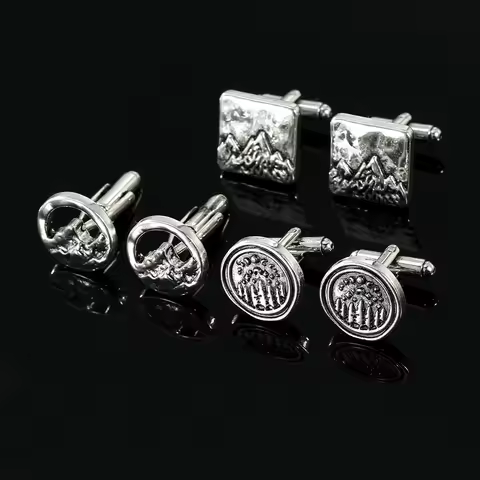 Statement Mountain Peak Design Mens Cufflinks Funny Outdoor Forest Pattern Round Square Sleeve Butto