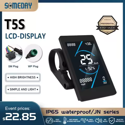 Electric Bicycle LCD T5S Display SM/Waterproof Plug 24V-72V Ebike intelligent Color Display for Elec