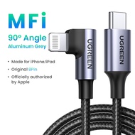 UGREEN 90 Degree Right Angle MFI USB-C to Lightning Cable Nylon Braided Fast Power Delivery Cable Compatible for iPhone 14/13/12