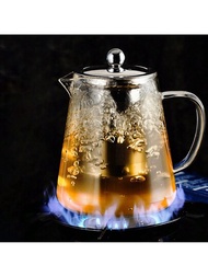 1個950毫升不銹鋼過濾茶壺,高硼矽玻璃,適用於燃氣灶、電磁爐或陶瓷爐的直接加熱