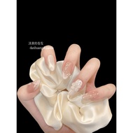 {Glutinous Grumble} Handmade Wearing Nails Summer Fresh White Medium Long French Gentle Ice Flower M
