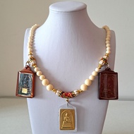 Thai Amulet Accessories: Premium White Resin Lonya Micron Gold Necklace With 3 hooks - Openable At The Back