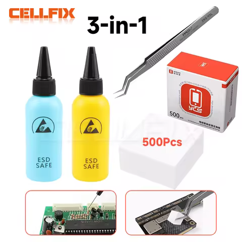 ESD Alcohol Bottle 60ml YCS-HM01 Nano Cleaning Sponge 500pcs and Chip Tin Special Tweezers for Elect