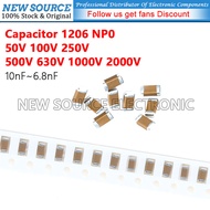 [5pcs] 1206 SMD 50V 100V 250V 500V 630V 1000V 2000V NP0 Capacitor 100pF 220pF 1nF 1.5nF 2.2nF 3.3nF 