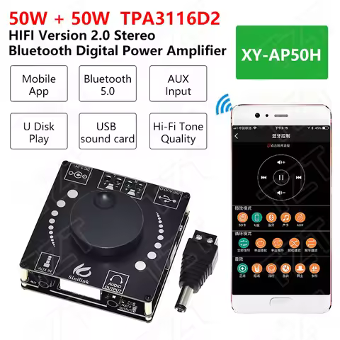 Sinilink AP50H HIFI Bluetooth 5.0 Wireless Audio TPA3116D2 Digital Power amplifier board 50Wx2 Amp A