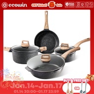 ecowin 10pcs Non Stick Cookware Set Die-Cast Granite Rock Frying Pan Set Induction Cookware Set (NO 