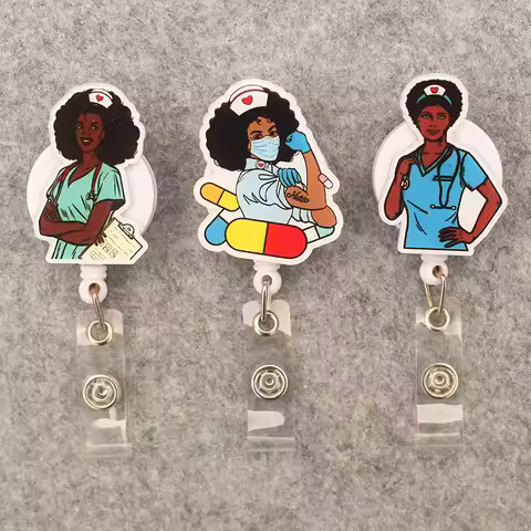 Cute ‌Fabulous Girl Nurse Style Rotate Clip Retractable Badge Reel Card Holder Exhibition Name Card 