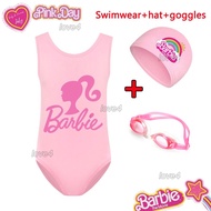 Barbie Outfit Girls' Cartoon One Piece Swimsuit for Kids Girl Boys Swimwear+Hat+goggles Set 2 3 4 5 