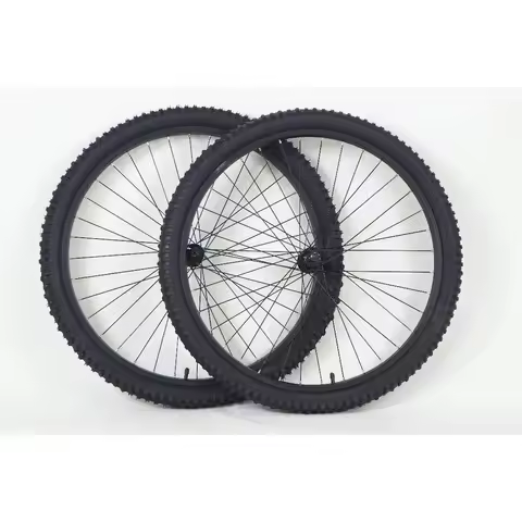 26-Inch Mountain Bike Wheelset with Threadless Rim Brakes, 26x2.1 Tires and Tubes, Black