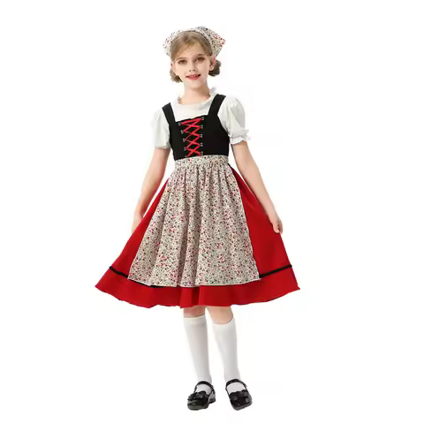 German Beer Festival Kid Dirndl Dress Bavarian Octoberfest Costume for Girls Europe Farmhouse Style 