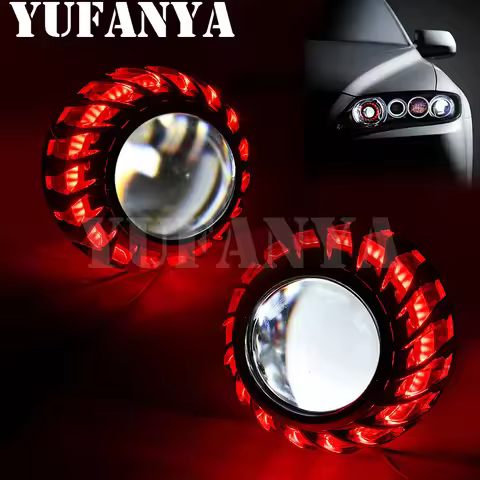 2.5 Inch H4 H7 8.0 Mini Hid Car Bi Xenon Projector Lens Spiral Fire Wheel Angel Eyes Shrouds Use H1 