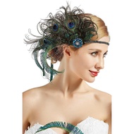 BABEYOND 1920s Flapper Peacock Feather Headband Roaring 20s Beaded Headpiece 1920s Great Gatsby Cost