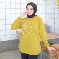 Kaosinn - Atasan Kaos Wanita Nameera Original | Motif Bunga Atas | Lengan Panjang Wudhu Friendly | B