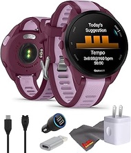 Garmin Forerunner 165 Music GPS Running Smartwatch, Fitness Tracker Smart Watch for Men and Women Bundle with Accessories - Berry/Lilac