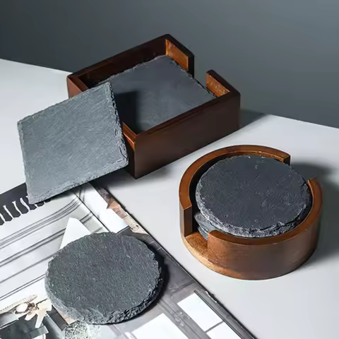 Table Coaster Japanese Style Reusable Slate Stone Drink Coaster Decorative Kitchen Tea Cup Mug Heat 