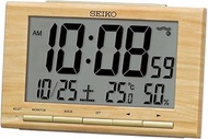 Seiko SQ799B Alarm Clock, Radio Wave, Digital Calendar, Light Brown Wood Grain 3.6 x 5.8 x 1.8 inche