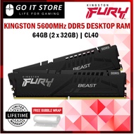 Kingston FURY Beast 16GB (8GB x 2) / 32GB (16GB x 2) / 64GB (32GB x 2) DDR5 5600MT/s CL40 PC Ram - K