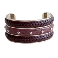 全新TOD's真皮編織拼蛇皮銀色男裝粗手鐲手環手扼 意大利奢侈名牌