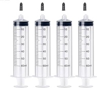 4 Pack 60 ml Syringe for Liquid Without Needle,Luer Lock Syringes with Cap, Individually Wrapped,Mea