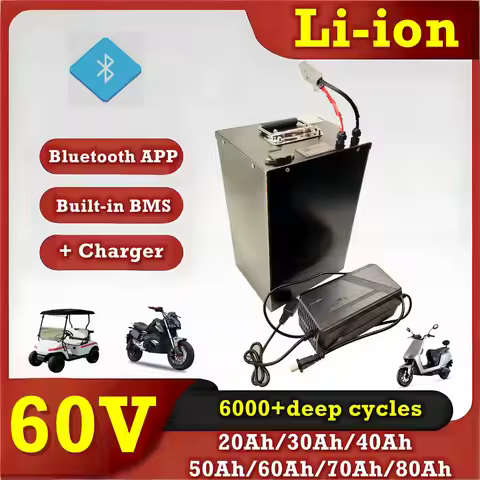 Rechargeable 60V Lithium-Ion Batteries with Capacities of 60Ah, 80Ah, 40Ah, 20Ah, 30Ah, 50Ah, and 70