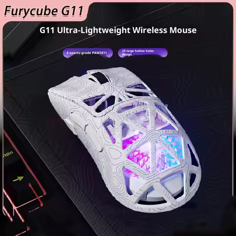 New Furycube G11 Mouse Wireless Bluetooth Mouse 3mode Hollow Game Mouses Paw3311 Rgb E-Sport Mouse L