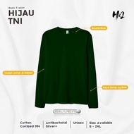 HIJAU HN2 Plain Antibacterial T-Shirt Green Tni Adult Long Sleeve Premium Cotton Combed 30s SML-XL-X