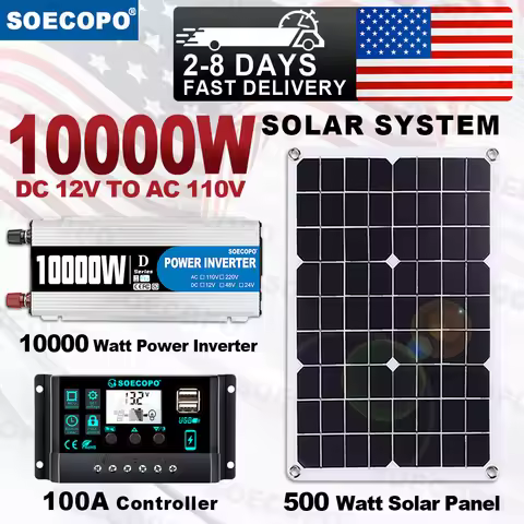 SOECOPO 10000W Solar System Kit, 500W Photovoltaic Solar Panel + 10000W Power Inverter + 100A Contro