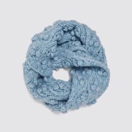 正品 ZARA textured weave scarf 麻花毛球針織圍巾［藍］
