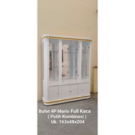 bufet pajangan 4 pintu type mario full kaca putih kombinasi