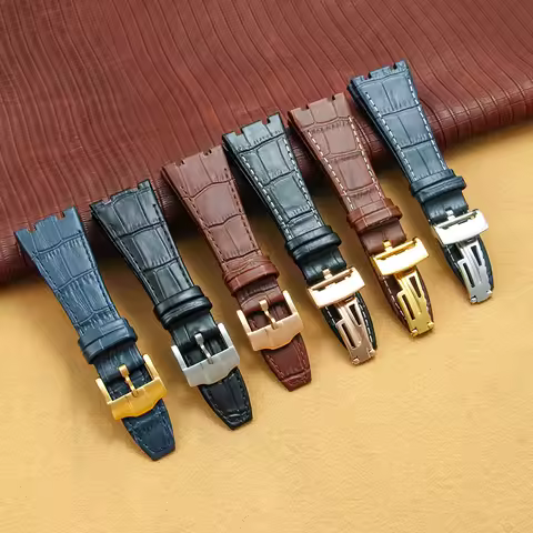 Premium Leather Watchbands for Audemars Piguet Royal Oak 26320 26mm Solid Steel Buckle Double Concav