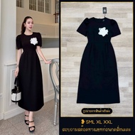 S-XXL Black Dress Long Simple And Elegant With White Flowers AIYARIN Label Work Large Size Funeral P