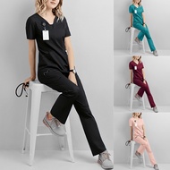 2Pcs/Set New Fashion Women Pocket V-neck T-Shirt Top + Pants Nursing Workwear Nurse Uniform Scrub Su