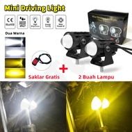 25W Lampu Mengemudi Mini Putih + Kuning Sepeda motor dipimpin lampu sorot meriam baja kecil dua warn