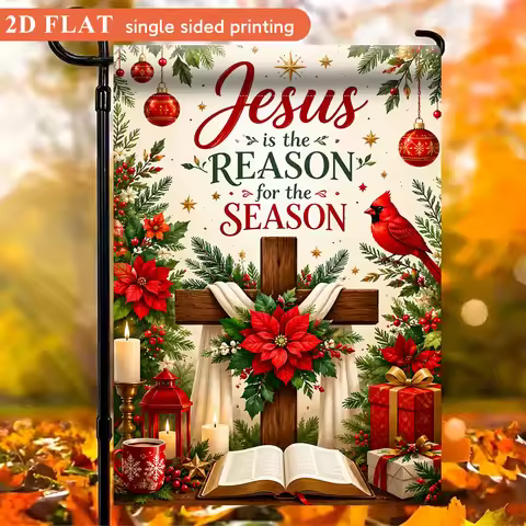 2D Flat Garden Flag 1 Piece, Christmas Jesus Theme Decoration, Polyester Single-sided Printing Patte