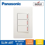 Panasonic Slim Art 1 Way Illuminated Switch (LED) - 3 Gang 3 Device (Snow White / Metallic Gray / Me