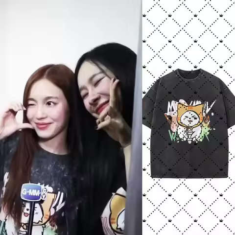 Thai Drama 23point5 MilkLove Same T-shirt Washed with Old Cartoon Print, Loose and Fashionable Coupl