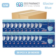 MEDICOS Slim Fit Size S/M 165 HydroCharge 4ply Surgical Face Mask Glacier Blue (50's x 20 Boxes) - 1 Carton