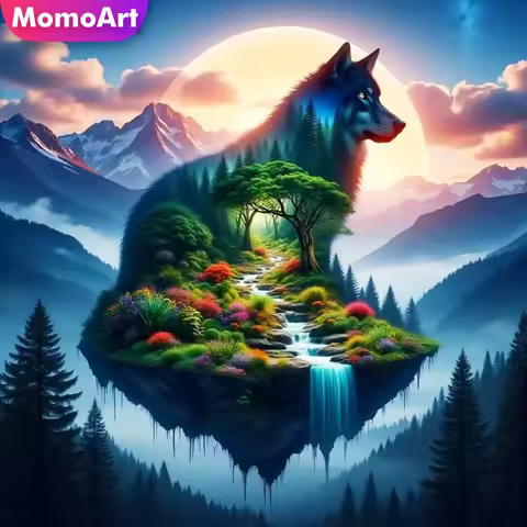 Momoart DIY Diamond Painting Wolf Diamond Mosaic River Abstract Picture of Rhinestones Embroidery Mo