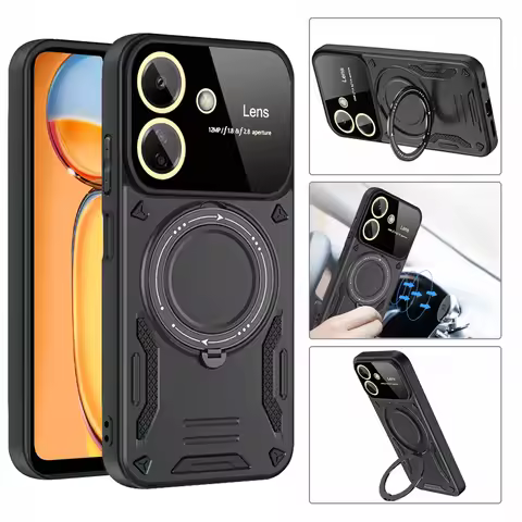 For Xiaomi Redmi 13C Case Armor Shockproof Ring Stand Cover For Poco C65 C 65 PocoC65 Magsafe Magnet