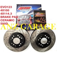 BRAKE PAD 500DEGREE + MITSUBISHI EVO1 EVO2 EVO3 EVO AR RACING FRONT DISC ROTOR 4X100 4X114.3