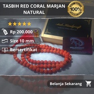 MERAH (Certificated) Red CORAL Stone TASBIH / CORAL RED MARJAN NATURAL 9-10mm Form SUPER Quality 99 Grains