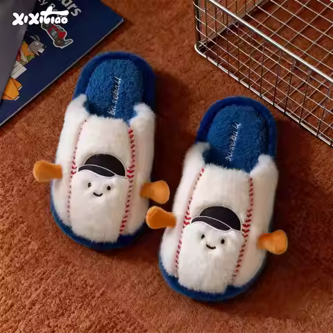 Autumn Winter Men & Women's Couple Home Slippers Fun Baseball Design Home Non Slip Warm Cute Indoor 