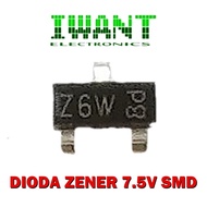 Ddioda ZENER 7V5 SMD CODE Z6W DODA ZENER SMD 7.5V DIODE SMD 7.5V DIODE ZENER SMD 7,5V