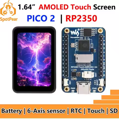 Raspberry Pi Pico 2 RP2350 1.64 inch AMOLED Development Board Display TouchScreen 280x456 QMI8658 IM
