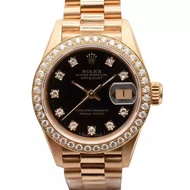 Rolex Women's Clothing Log Type 18K Gold Black Dial Diamond Automatic Mechanical Watch Ladies 69178 Rolex