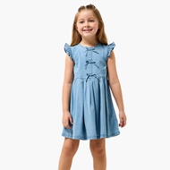 Babyshop Juniors Round Neck Sleeveless A-Line Denim Dress With Bow Detail