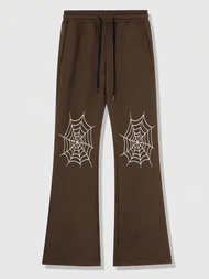 ROMWE Goth Pantalones Deportivos Acampanados Con Estampado De Telaraña Para Hombre